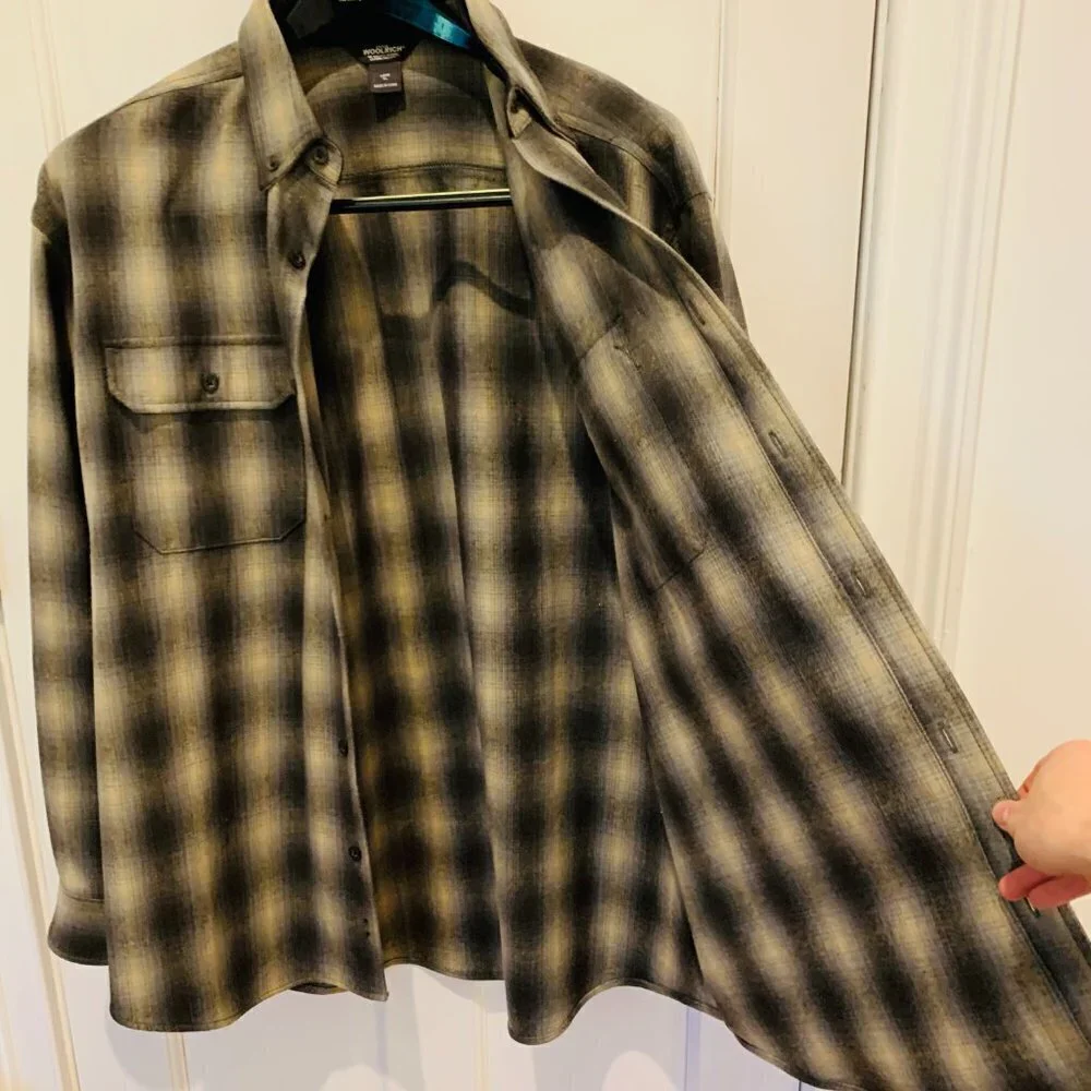 Vintage Woolrich Shirt Jacket Heavy Wool Plaid Flannel Mens XL Heavy Chamois